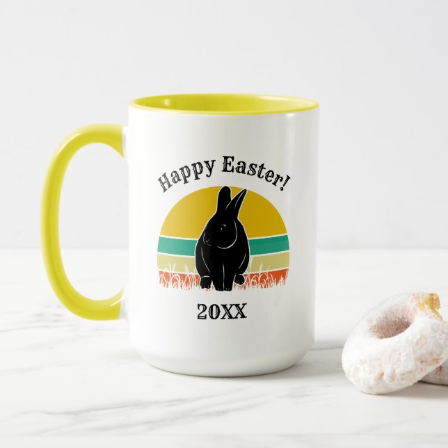 Mug Joyeuse Happy Pâques Vintage Sunset Bunny Silhouet (Avec donut)
