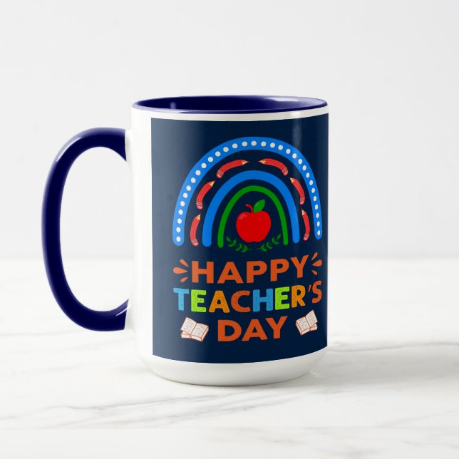 Mug Joyeuse journée des enseignants Arc en ciel et caf (Gauche)