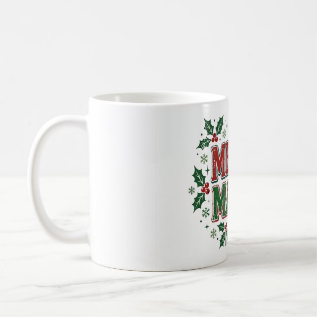 Mug Joyeuse Maman Rétro Noël Conception de houx (Gauche)