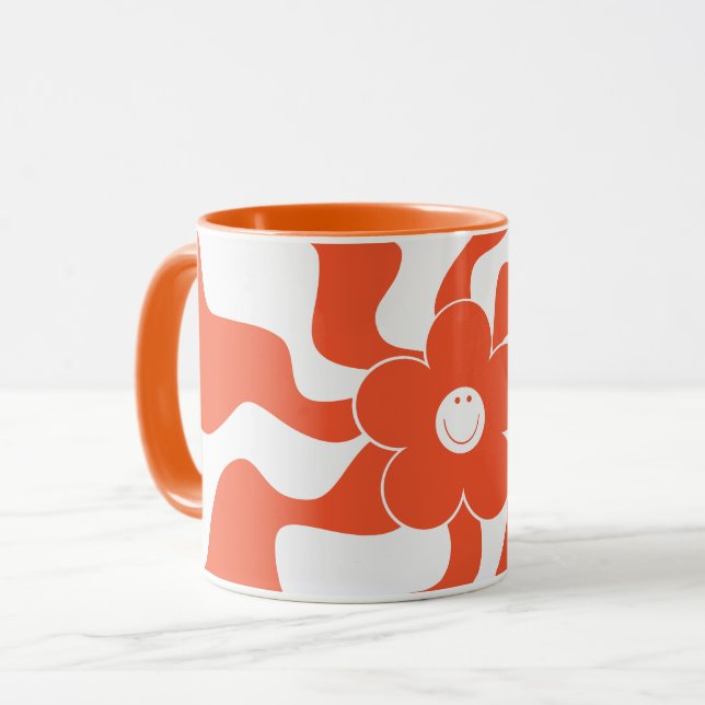 Mug Joyeuse marguerite rétro en orange et blanc (Devant gauche)