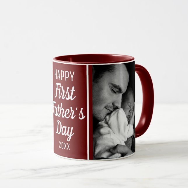 Mug Joyeuse première Fête des pères 2 Photo Maroon (Devant droit)