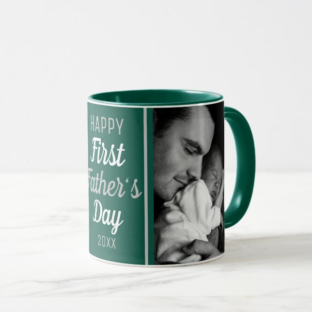 Mug Joyeuse première Fête des pères 2 photo vert (Devant droit)