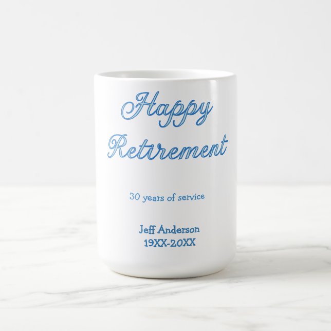 Mug Joyeuse retraite bleue années de service nom paste (Centre)