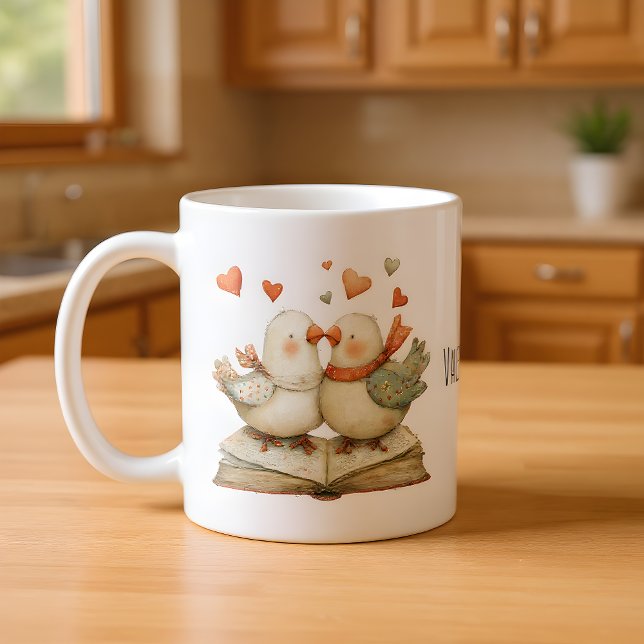 Mug Joyeuse Saint-Valentin Adorables Oiseaux de l'Amou (Créateur téléchargé)