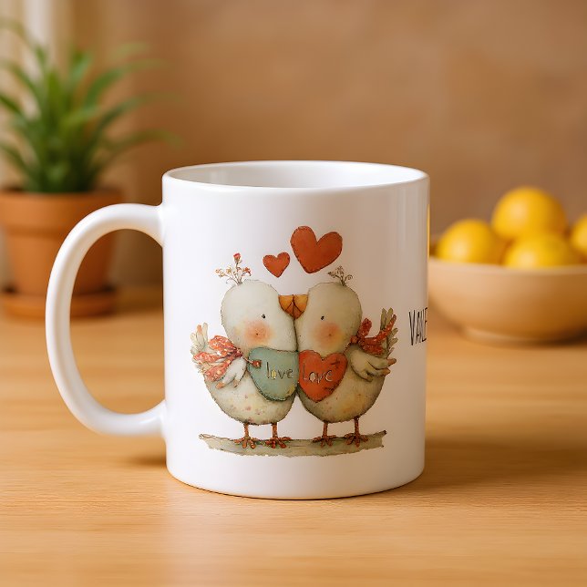 Mug Joyeuse Saint-Valentin Adorables Oiseaux de l'Amou (Créateur téléchargé)