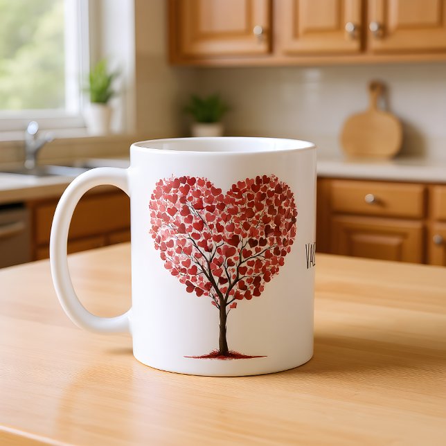 Mug Joyeuse Saint-Valentin Arbre à coeurs rouges (Créateur téléchargé)