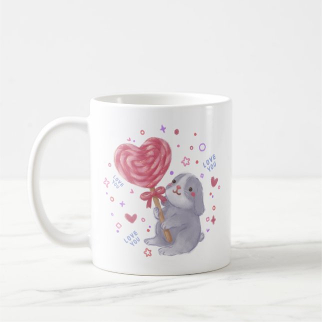 Mug Joyeuse Saint-Valentin avec Bunny & Lollipop (Gauche)