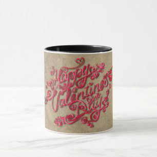 Mug Joyeuse Saint-Valentin cœur sépia lettrage rouge