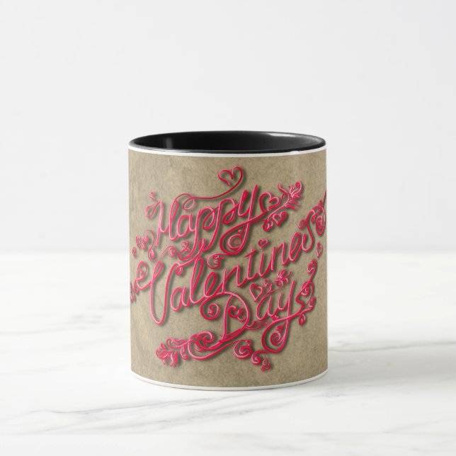 Mug Joyeuse Saint-Valentin cœur sépia lettrage rouge (Centre)