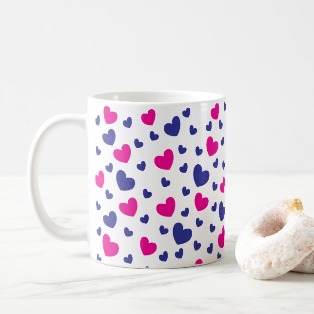 Mug Joyeuse Saint-Valentin Cœurs Bleus Roses Motif (Avec donut)