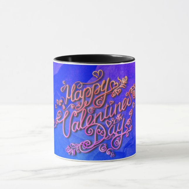 Mug Joyeuse Saint-Valentin lettrage cœur bleu (Centre)