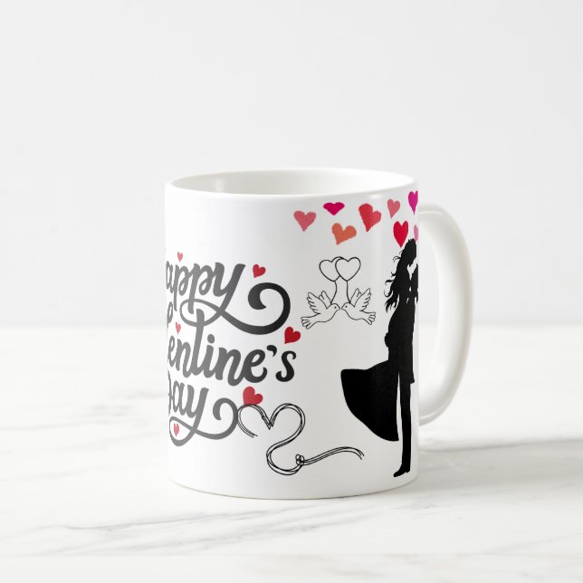 Mug Joyeuse Saint-Valentin Silhouette Romantique  (Devant droit)