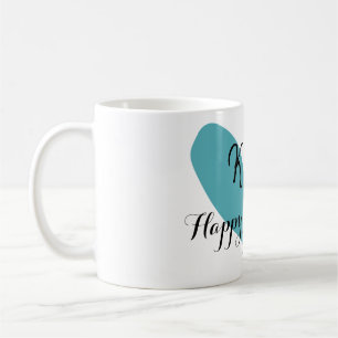 Mug Joyeuse Saint-Valentin turquoise cœur nom lettre