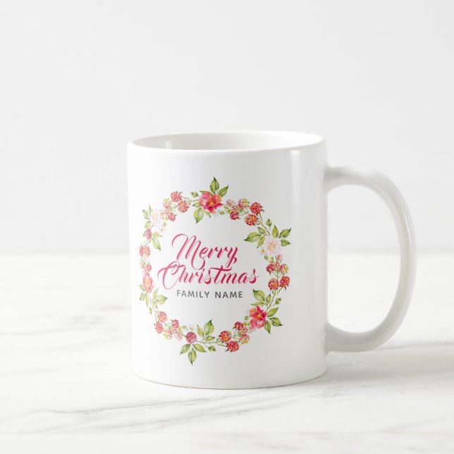 Mug Joyeuse typographie de Noël et couronne rouge (Droite)