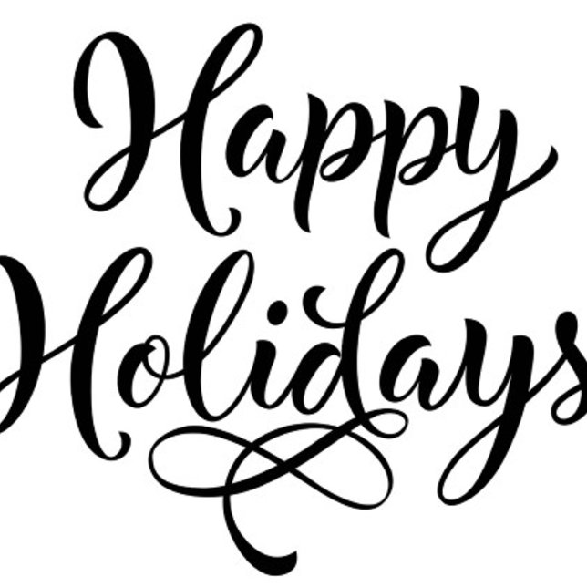 Mug Joyeuses fêtes (Calligraphic text that reads "Happy Holidays" in a flowing, elegant script, black ink on a white bac)