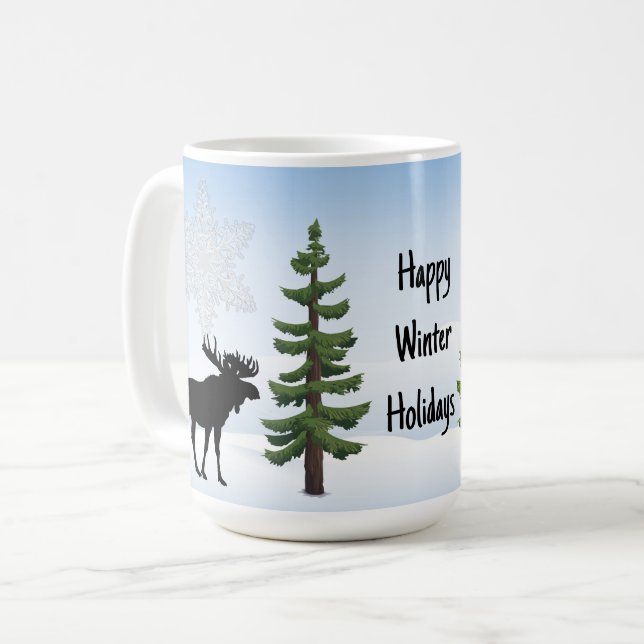 Mug Joyeuses Fêtes d'Hiver Élan et Flocon de Neige  (Devant gauche)
