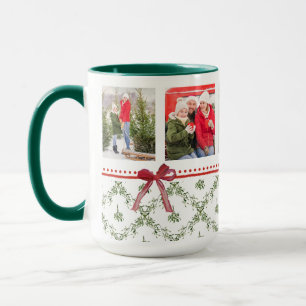 Mug Joyeuses Fêtes Gui Rouge Ruban Photo de Famille 