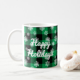 Mug Joyeuses fêtes l Snowflakes Green Buffalo Plaid