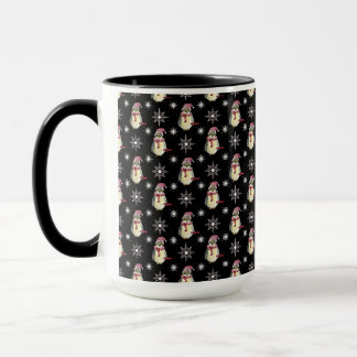 Mug Joyeuses Fêtes Manchots et Flocons sur Fond Noir