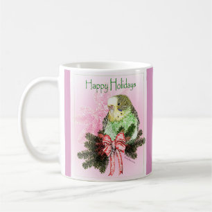 Mug Joyeuses fêtes Parakeet vert avec Bow de Noël