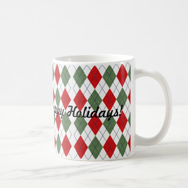 Mug Joyeuses Fêtes Rouge Vert Argyle à carreaux (Droite)