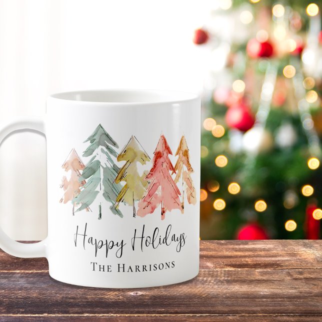 Mug Joyeuses Fêtes Sapin Aquarelle Noël (Créateur téléchargé)