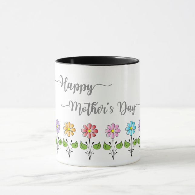 Mug Joyeuses-mères-jours, Fleurs, Tu aimes maman (Centre)