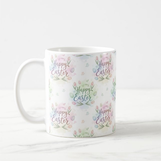 Mug Joyeuses Pâques aquarelle lettrage manuel (Gauche)