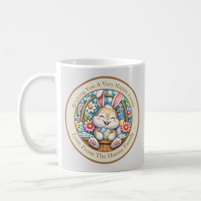 Mug Joyeuses Pâques avec un lapin mignon, des œufs et  (Gauche)