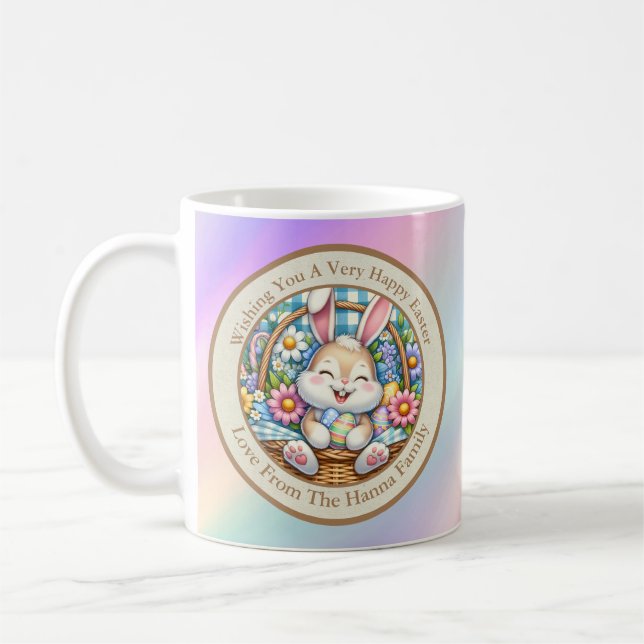 Mug Joyeuses Pâques avec un lapin mignon, des œufs et  (Gauche)