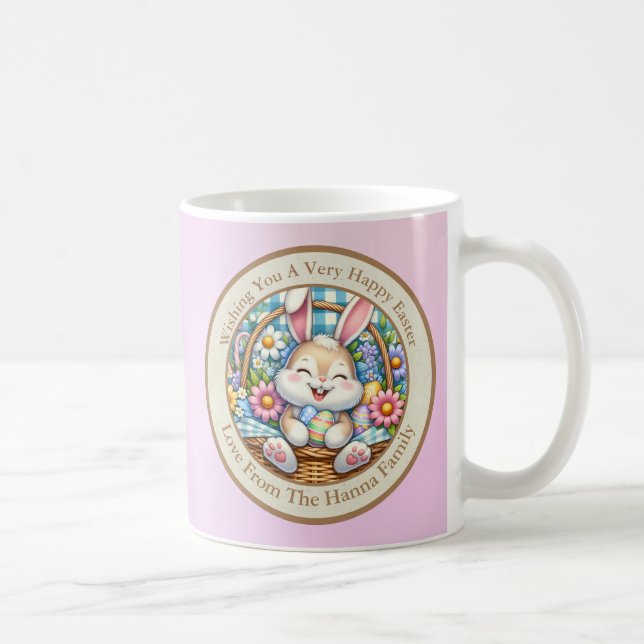 Mug Joyeuses Pâques avec un lapin mignon, des œufs et  (Droite)