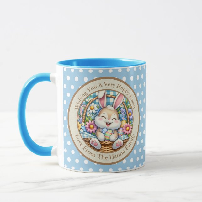Mug Joyeuses Pâques avec un lapin mignon, des œufs et  (Gauche)
