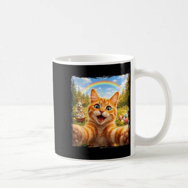Mug Joyeuses Pâques Chat Drôle Selfie Avec Lapin de Pâ (Droite)