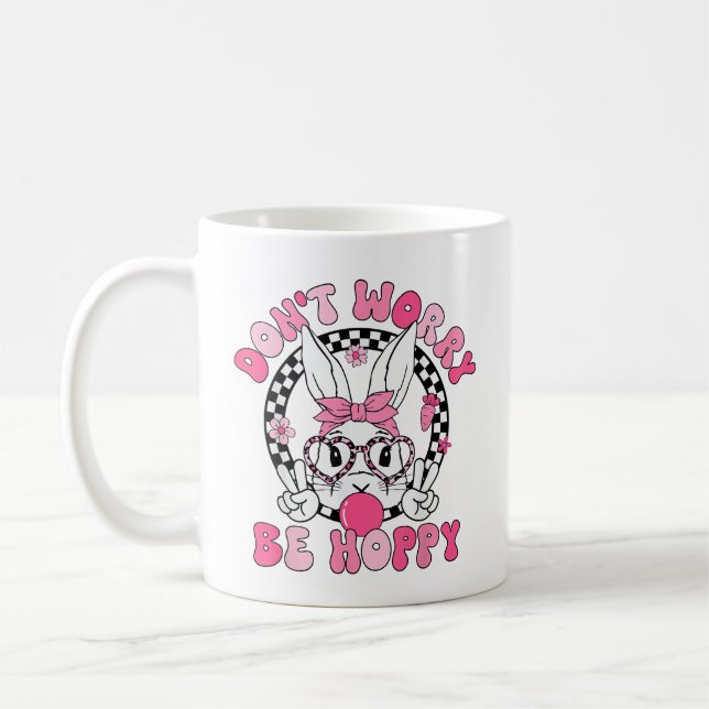 Mug Joyeuses Pâques Lapin Groovy Visage Ne vous inquié (Gauche)