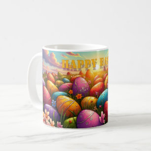 Mug Joyeuses Pâques Œufs Colorés dans une Prairie Prin