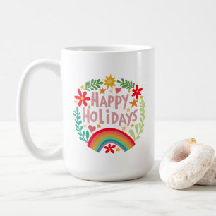 Mug Joyeuses Vacances Arc-en-ciel mignon à la main col