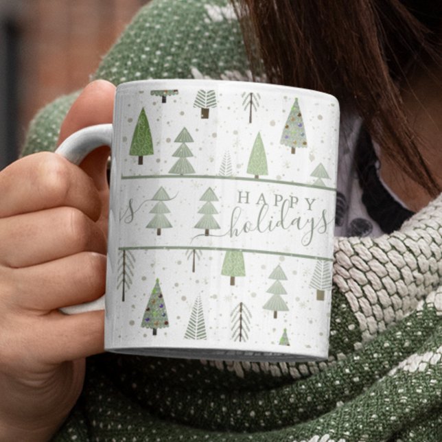 Mug Joyeuses Vacances Modernes Forêt Arbres Sage Green (Créateur téléchargé)