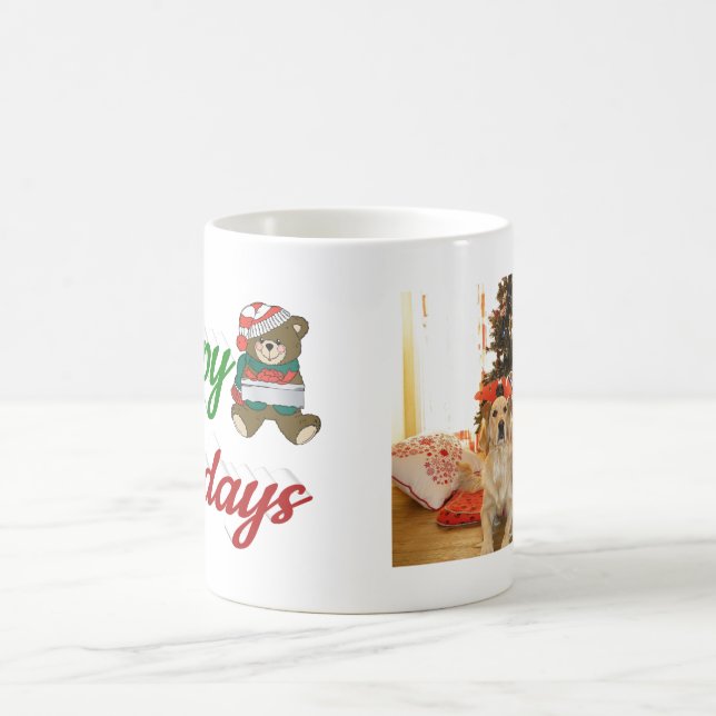 Mug Joyeuses vacances Teddy Bear Noël script photo (Centre)