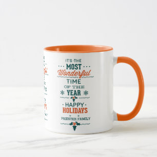 Mug Joyeuses Vacances Vert & Orange Design de texte