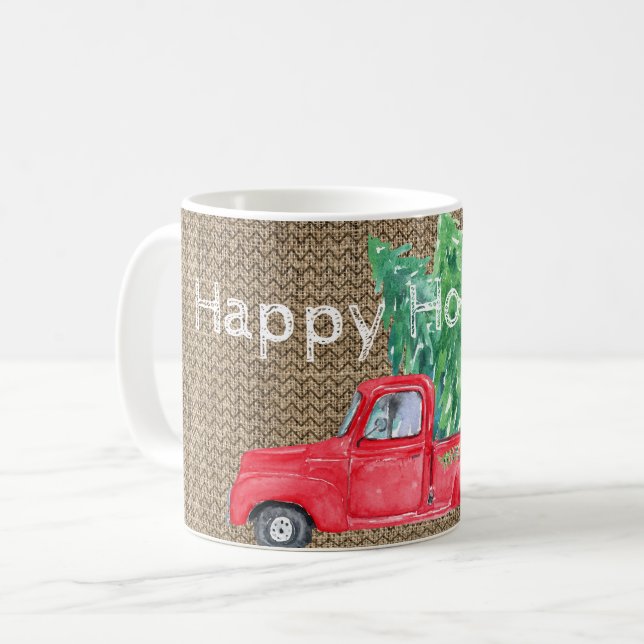 Mug Joyeuses vacances Vintage Camion Rouge (Devant gauche)
