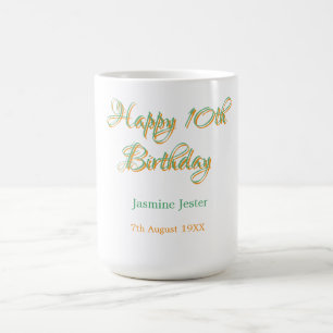 Mug joyeux 10e anniversaire orange vert nom date simpl