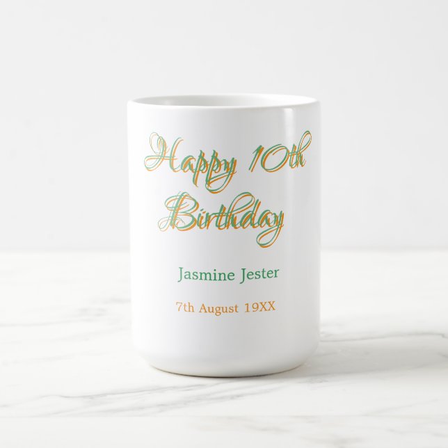Mug joyeux 10e anniversaire orange vert nom date simpl (Centre)