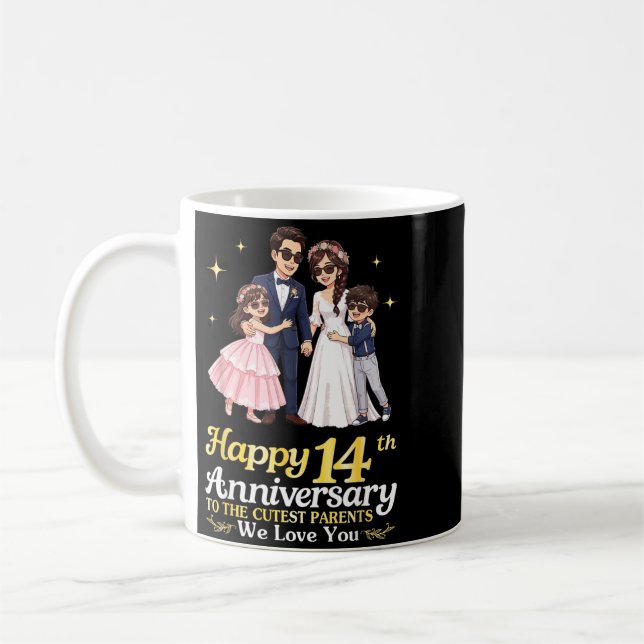 Mug Joyeux 14e Anniversaire Parents les Plus Mignons A (Gauche)