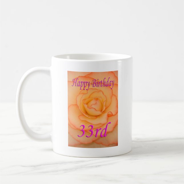 Mug Joyeux 33ème anniversaire Fleur Jaune avec Trim Ro (Gauche)