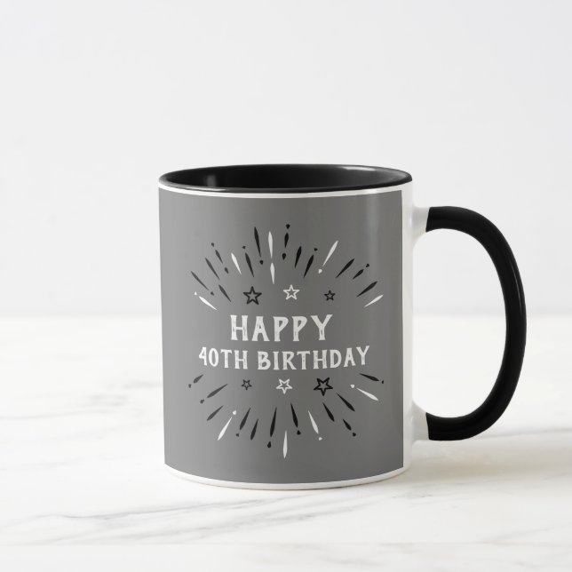 Mug Joyeux 40e anniversaire Feu d'artifice gris noir b (Droite)