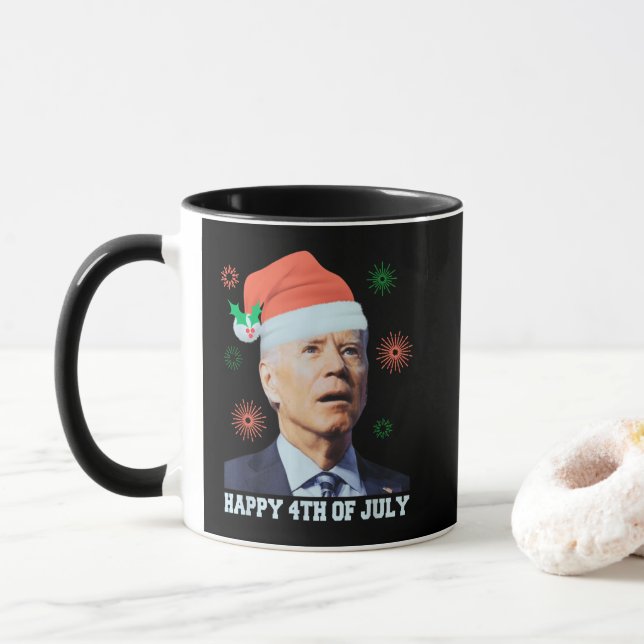 Mug Joyeux 4 juillet Biden Noël Santa Hat Funny (Avec donut)