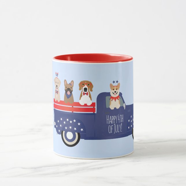 Mug Joyeux 4 Juillet Chiens Pickup Camion (Centre)