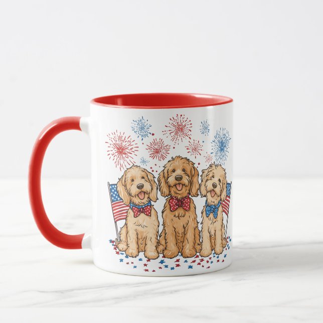 Mug Joyeux 4 juillet Goldendoodle Dogs Fireworks (Gauche)