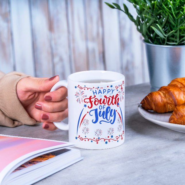 Mug Joyeux 4 juillet Rouge Bleu Et Blanc (Créateur téléchargé)