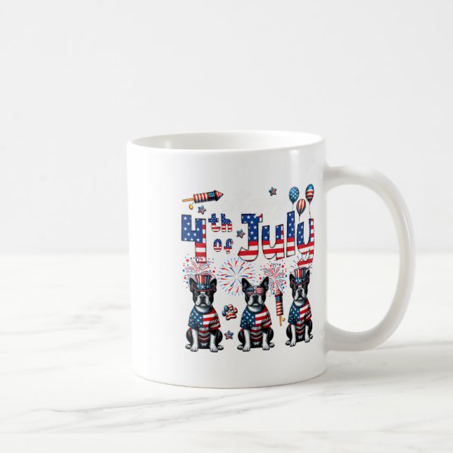 Mug Joyeux 4 juillet trois mignons Boston Terriers Sun (Droite)